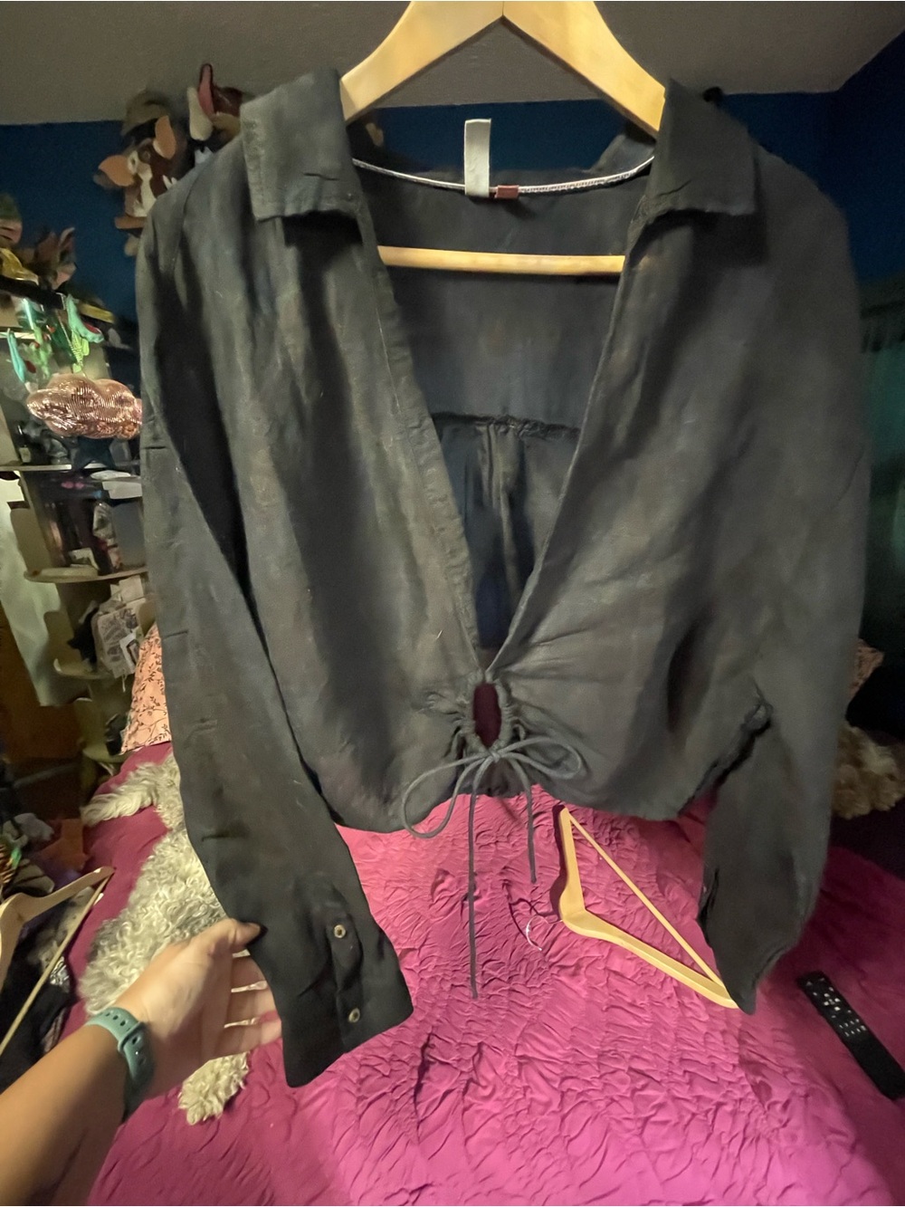 Pilcro Black Tie-Front Blouse